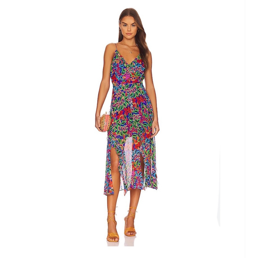 Saloni Ayla-B Tropical Begonia 100% Silk Midi Dress